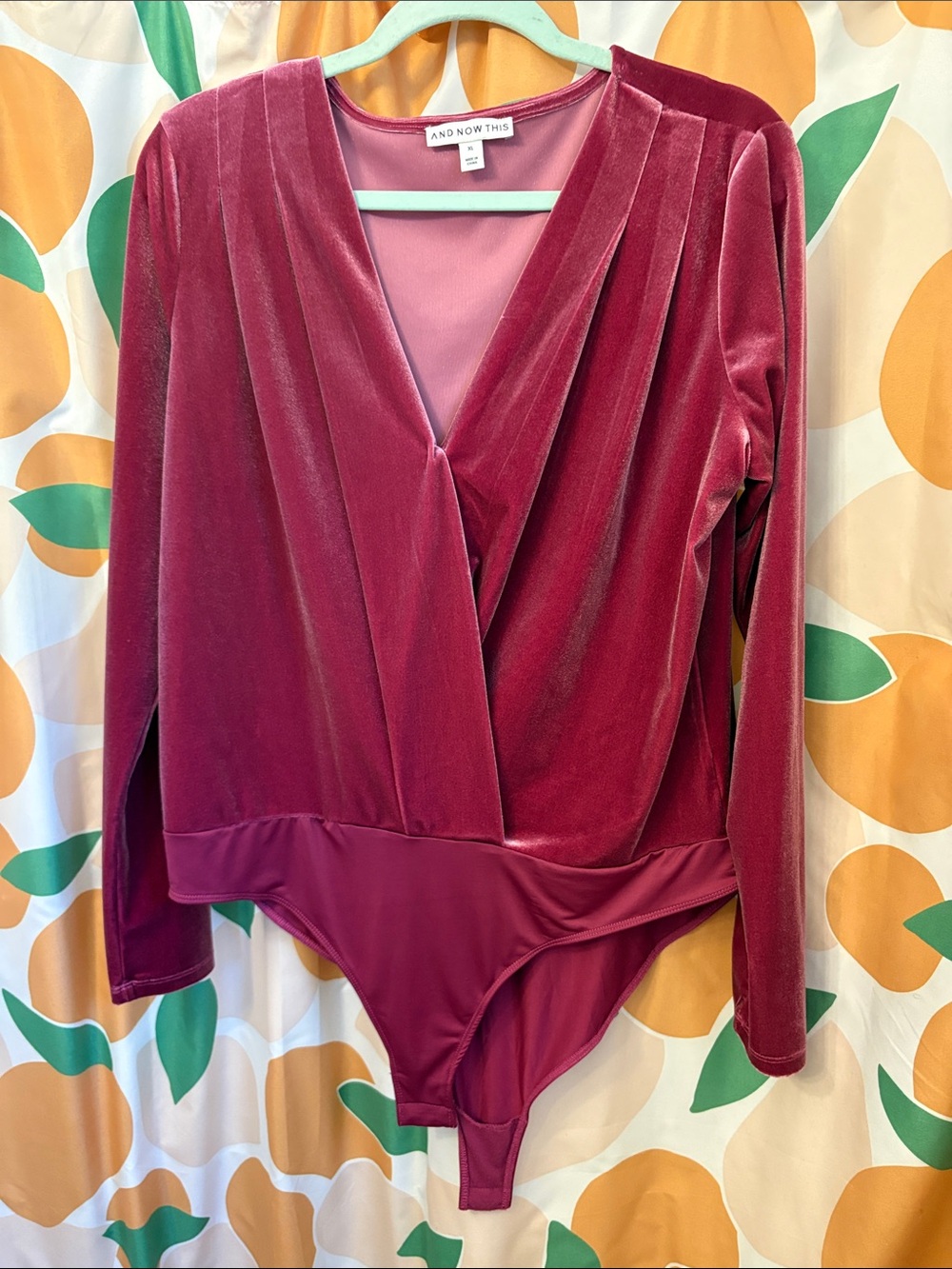 Women's Velvet Wrap Bodysuit in Wine/Magenta